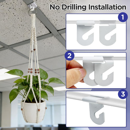CollectHall 2 Pack Macrame Plant Hanger with Drop Ceiling Hooks, Hanging Planter with Wooden Bead, No Tassels for Indoor Outdoor Boho Office Classroom Decor, 35 Inches (Pots Not Included)