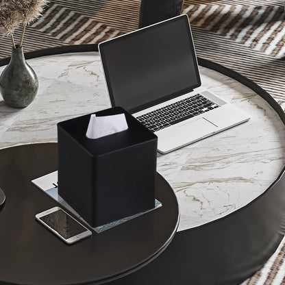 MEIBOOCH PU Leather Tissue Box Cover Square Tissue Box Holder with Magnetic Closure (Black)