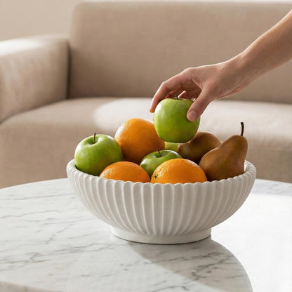 LINYTHER Large Decorative Fruit Bowl for Kitchen Counter or Table, Key Holder Bowl for Entryway Table, Bread Candy Snack Organizer, Modern Farmhouse Centerpiece Decor, White/Stripe