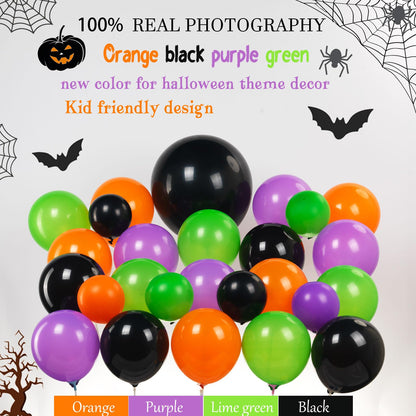 Halloween Balloon Garland Arch Kit 100+pcs Orange and Black Purple green balloons with Spooky Bat Pumpkin foil Balloons spider web for fall Halloween Party spooky-themed birthday Decorations