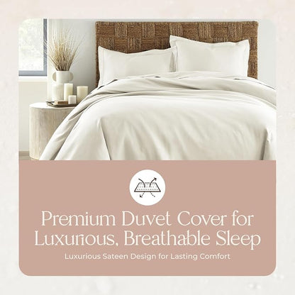 100% Organic Cotton Duvet Cover Queen Size - Naturally Soft Lightweight & Cooling Duvet Cover Set with Decorative Shams - Premium GOTS Certified 300 Thread Count Sateen Weave (Natural, Queen)