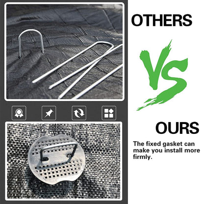 50Pcs Garden Stakes Staples + 50Pcs Gasket, Bakulyor 6 Inch Lawn Landscape Staples 11 Gauge U Shaped Galvanized Landscape Pins, Heavy Duty Yard Ground Pin for Weed Barrier Sod Fabric Decorations - 6"