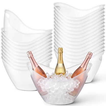 meekoo 24 Pcs 4 L Ice Bucket for Parties, Plastic Oval Storage Tub with Handle for Wine, Beer, Ice Drink Bucket for Wine, Champagne, Beer, Cocktail, Beverage Tub for Wedding, Bar, Picnic, Pool(Clear)