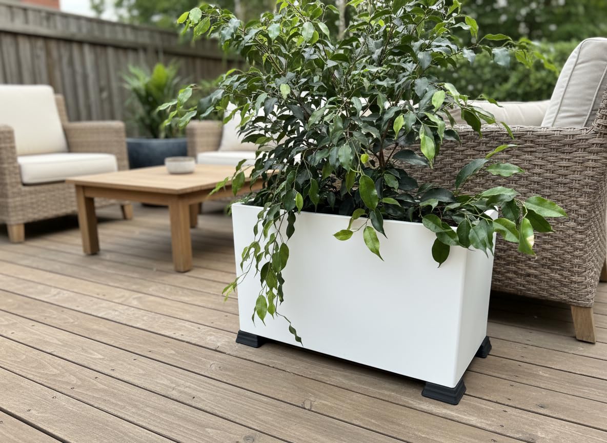 OAKENZ Planter Feet (4 Pack) – Pot Feet & Planter Risers for Square & Rectangular Planter Boxes – Deck Protector for Outdoor Pots – UV-Stable Recyclable Plastic (Black)