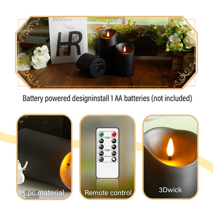 Eebuss Flameless Candles with Remote Timer, Battery Operated Realistic Flickering LED Candles, 9 Packs Fake Candles for Home Decor (D3 x H 3" 4" 5" 6" 7") (Black)