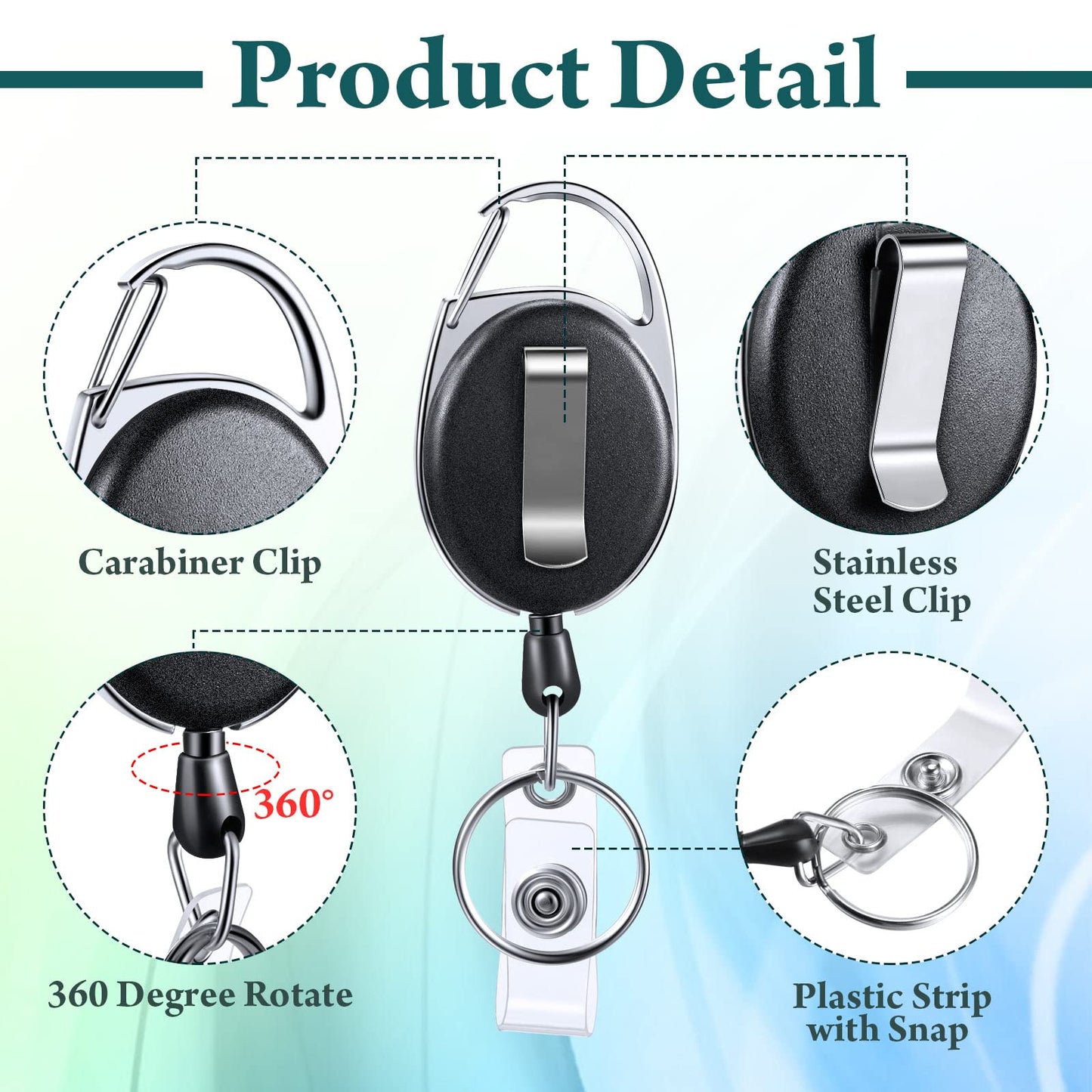 Laumoi 80 Pcs Retractable ID Badge Holder Reel with Belt Clip and Key Ring, Name ID Badge Clips Keychain for Office Worker Doctor Nurse Employee (Black)