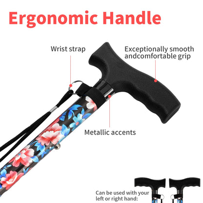 Walking Cane LIXIANG Cane for Woman | Mobility & Daily Living Aids | 5-Level Height Adjustable Walking Stick | Comfortable Plastic T-Handle Portable Walking Stick Folding Cane with Replace Tip