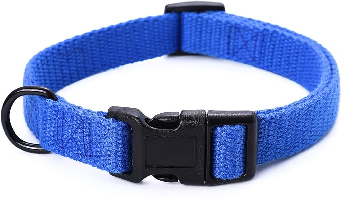 Mile High Life Soft & Strong Poly Cotton Adjustable Dog Collar with Quick Release Buckle for Small to Large Dogs(Blue, X-Small Neck 9"-13")