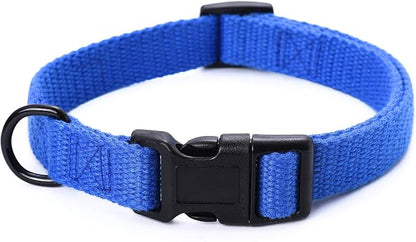 Mile High Life Soft & Strong Poly Cotton Adjustable Dog Collar with Quick Release Buckle for Small to Large Dogs(Blue, Medium Neck 13"-17")