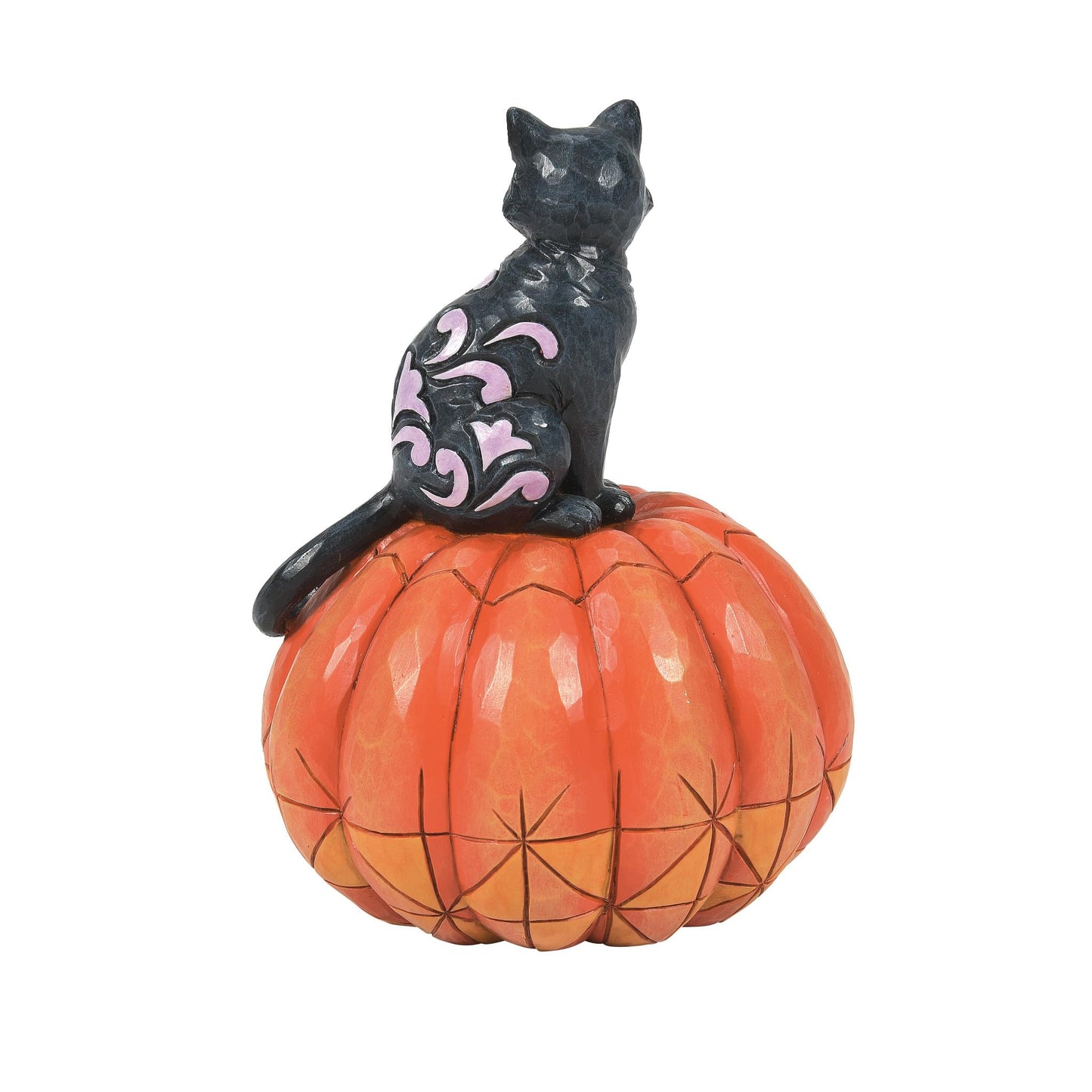 Enesco Jim Shore Heartwood Creek Halloween Black Cat Sitting on Pumpkin Lit Figurine- Stone Resin Hand Painted Crafted Collectible Halloween Figurines with Lights Home Decor Statue, 5.04 Inch