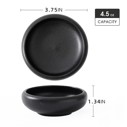 Uaral Soy Sauce Dishes Sushi Dipping Bowl Pinch Bowl Stoneware Black Small Serving Dish Set 3.75 Inch(4.5 oz,Texture Black)