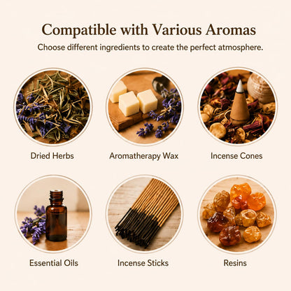 5 in 1 Incense Diffuser & Holder Set, Ceramic Aromatherapy Burner for Incense Sticks and Dried Herbs, Multi-Use Wax Warmer for Bedtime Calm, Yoga, Meditation, Home and Office