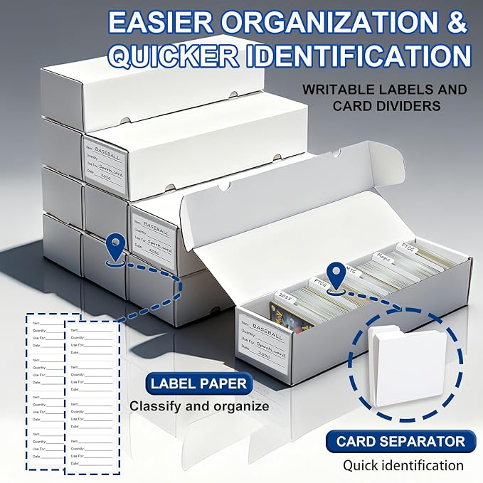 QINGUANG Trading Card Storage Box | 15 Pack • 1100 Count Bulk Card Storage Box | with Dividers | White Corrugated Cardboard Sport Card Organizer for Basketball Card/MTG/TCG/Magic Collection