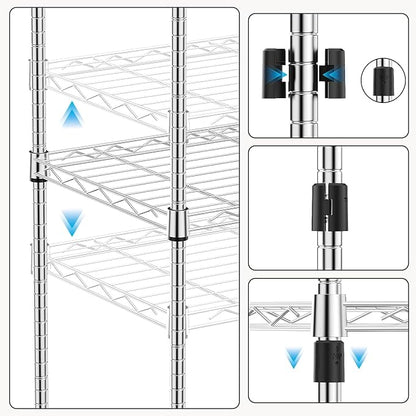 M MZG 1000 lbs 4Tier Shelf Metal Storage Shelves Wire Rack Closet Organizers with Wheel for Garage Kitchen Bathroom Laundry Chrome 13.7" D x 23.6" W x 53.4" H