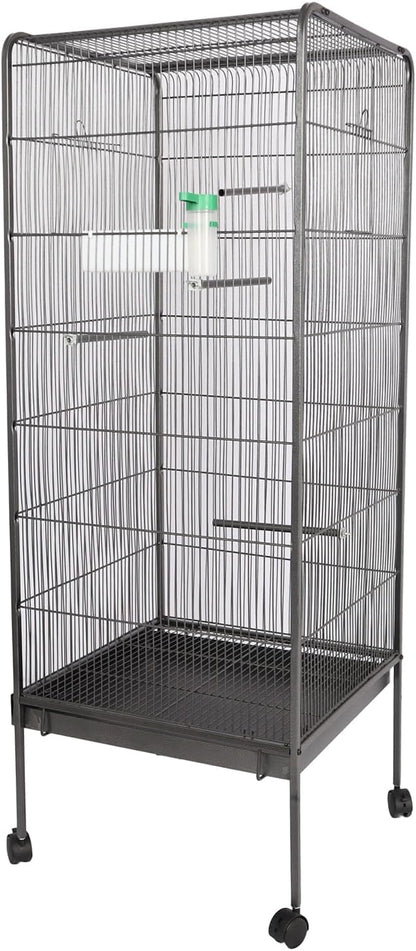 Steel Bird Cage with Rolling Stand, Plastic Feeder, PP Slide-Out Tray Large Flight Cage for Parrots, Parakeets, Cockatiels, Pigeons and Lovebirds Big Bird Cage Antique Gray As Shown