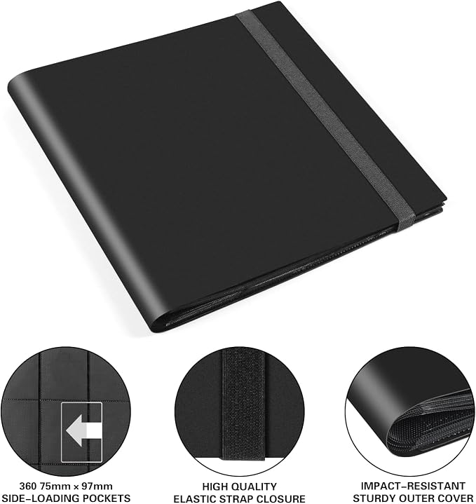 GEAoffice Card Binder, 12 Pockets Trading Card Album Folder, 624 Side Loading Pocket Binder for Yugioh, MTG, TCG, Black
