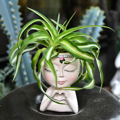 Face Planters Pot Head Unique Face Flower Pot Head Planter for Indoor Plants Cute Small Succulents Pot Indoor Plant Pot with Drainage,Funny-Face-Flower Pot Plant Pots for Outdoor Garden Home Decor B