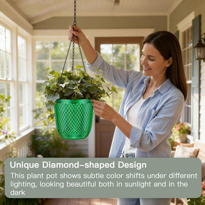 QCQHDU Hanging Planters for Indoor Plants, 2-Pack 7.2 Inch Self Watering Hanging Pots, Plastic Plant Hanger with Drainage Holes and 3 Hooks Chains for Garden Home (Emerald)