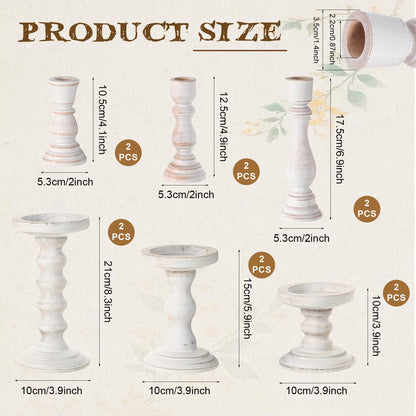 Reallnaive Wooden Candle Holders for Pillar Candles Set of 12, 2 Styles White Rustic Candlestick Stand Centerpiece Decor Fits 0.87-4" Candle Farmhouse Decorations for Fireplace Mantle