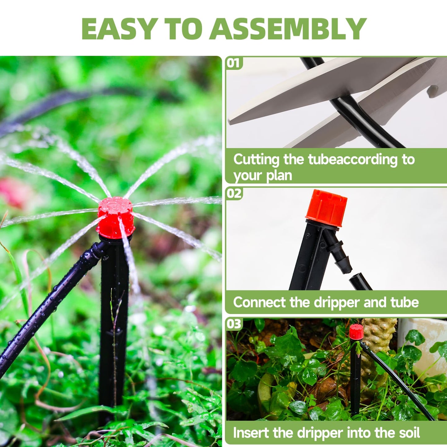 Riboud 60 Pack Drip Irrigation Emitters Sprays for 1/4 Drip Irrigation Tubing, Irrigation System for Garden (30 Pcs Emitters Vortex + 30 Pcs Emitters Stream)