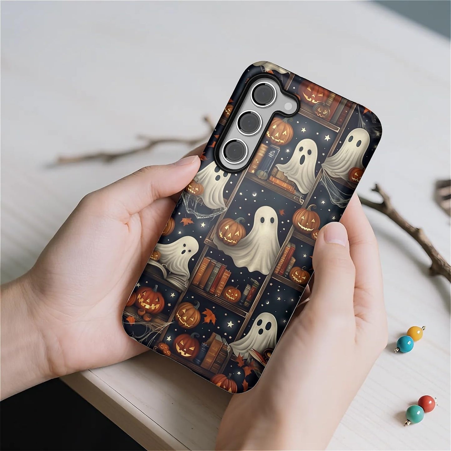 TAMEFOX Case for Samsung Galaxy S23,Anti Drop Scratch Protective Phone Cover Case for Women Girl-Halloween Ghost Pumpkin Decorations