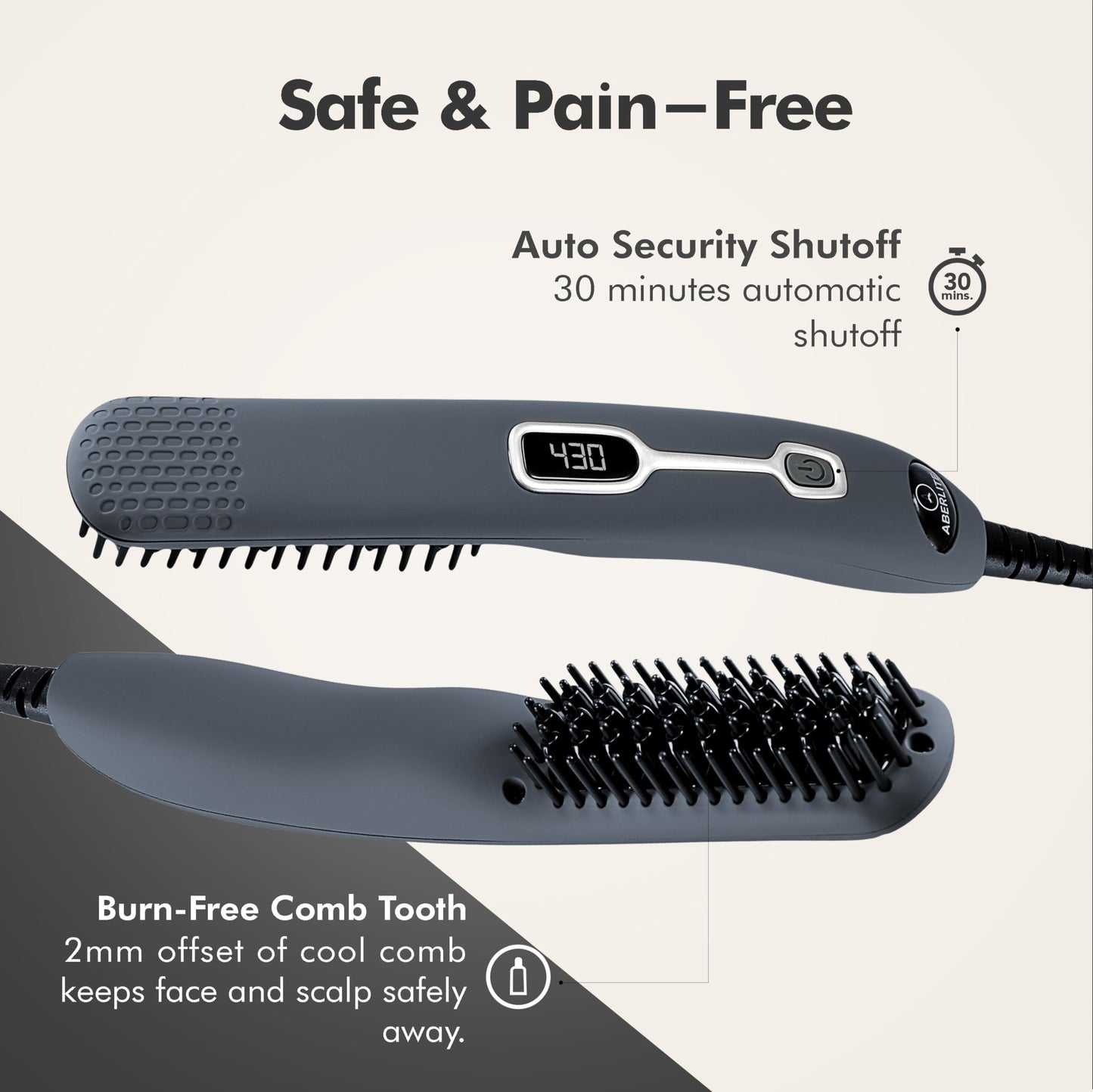 Aberlite EDC - Men's Professional Heated Beard Straightening Brush and Grooming Tool (for 0.5 inch plus Beards) (Black)