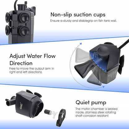 hygger Fish Tank Corner Filter 80GPH for 5~10 Gallon Aquarium