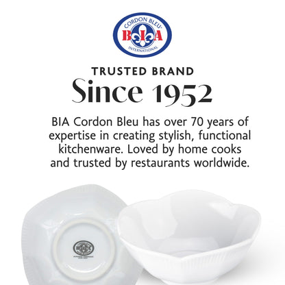 BIA Cordon Bleu Lotus Bowl Set of 4-2 Oz. Asian White Porcelain Dipping Bowls, Stackable Sauce Dishes for Snacks, Appetizers & Condiments - 3.5" Round Bowls, Microwave & Dishwasher Safe