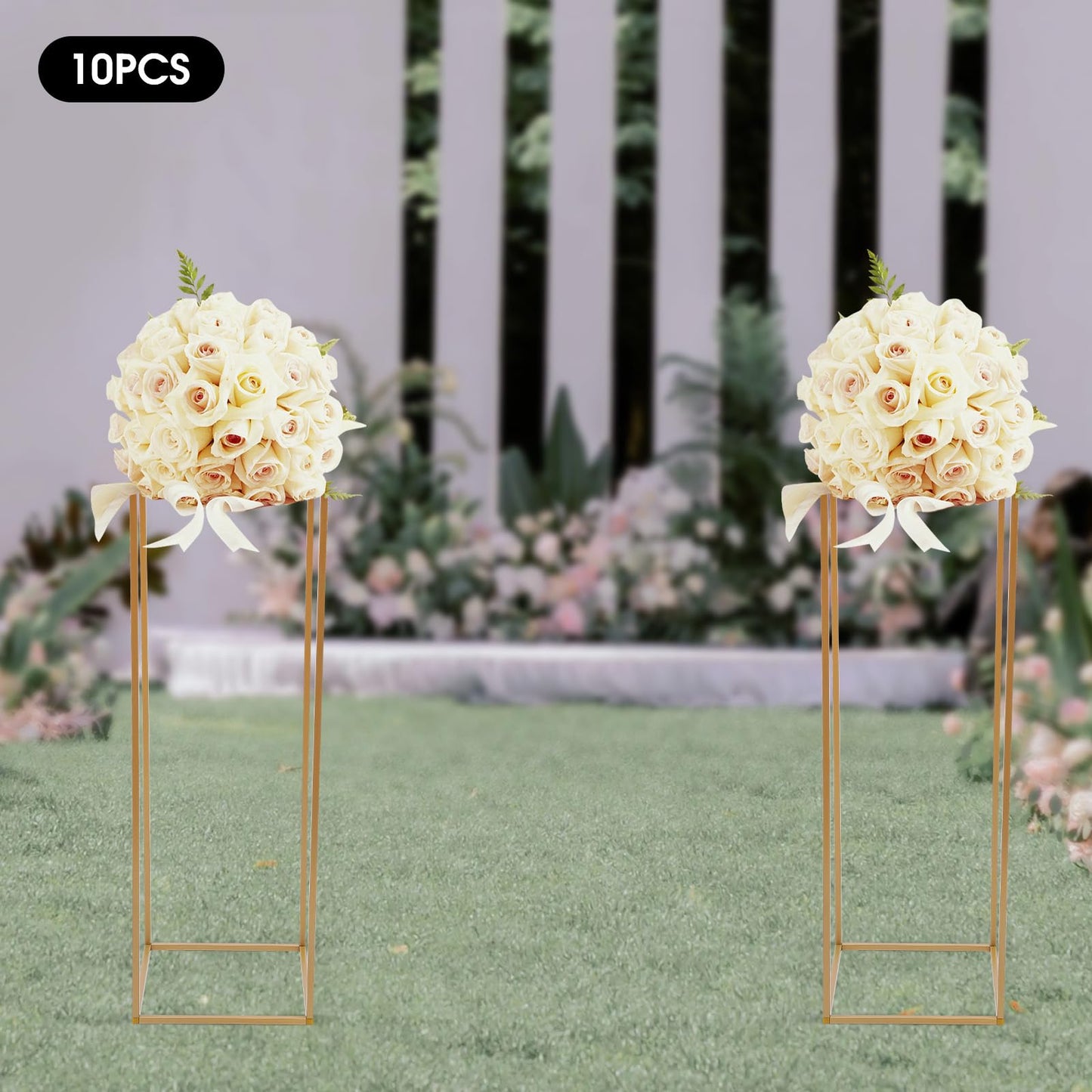 10PCS Wedding Flower Stand, 31.5inches Tall Column Geometric Centerpiece Vases, Rectangular Floral Display Rack, Column Centerpiece Floral Vases for Events Reception, Party Decoration (Gold, 31.5 in)