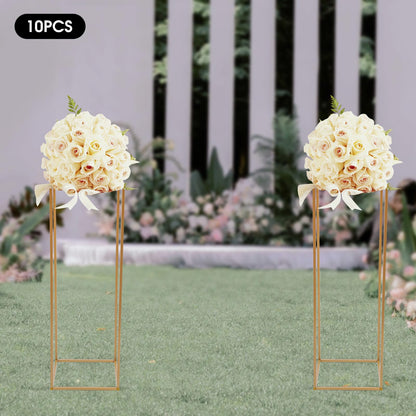 10PCS Wedding Flower Stand, 31.5inches Tall Column Geometric Centerpiece Vases, Rectangular Floral Display Rack, Column Centerpiece Floral Vases for Events Reception, Party Decoration (Gold, 31.5 in)