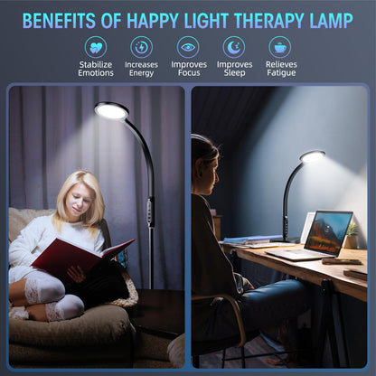 FBBJFF Happy Light Therapy lamp 11000 Lux, LED UV-Free Sunlight lamp,Full Spectrum Happy Therapy lamp with 10 Adjustable Brightness Levels, 2 in 1 Retractable Floor Sad Lamp (Black)