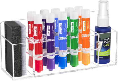 HBlife Acrylic Dry Erase Marker Holder Wall Mount, 10 Slots Whiteboard Marker Holder for Office, School and Home, Marker, Eraser and Whiteboard Cleaner Not Included, Clear