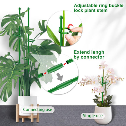 30Pcs Plant Support Stakes 17 inch SupKing Garden Orchid Sticks Extended to 3ft 4ft 5ft Plant Poles with Clips for Indoor Outdoor Potted Tomato Rose Amaryllis Vegetables Comes with 20 Ties（Green）