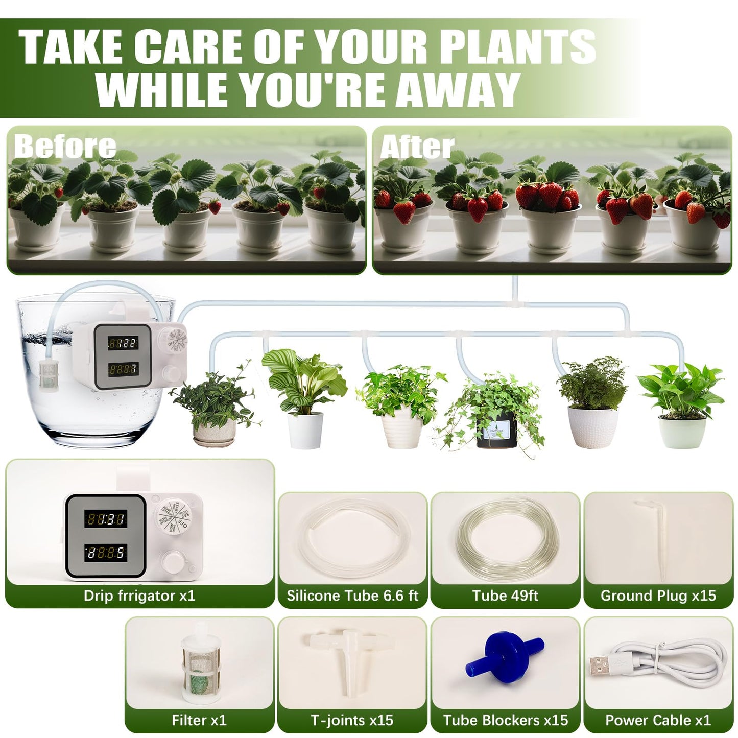 Indoor Plant Watering System,Automatic Plant Waterer, Drip Irrigation Kits Vacation Plant Watering Devices, Automatic Watering System for Potted Plants with15 Potted Watering Timer