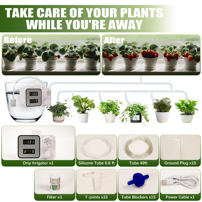 Indoor Plant Watering System,Automatic Plant Waterer, Drip Irrigation Kits Vacation Plant Watering Devices, Automatic Watering System for Potted Plants with15 Potted Watering Timer