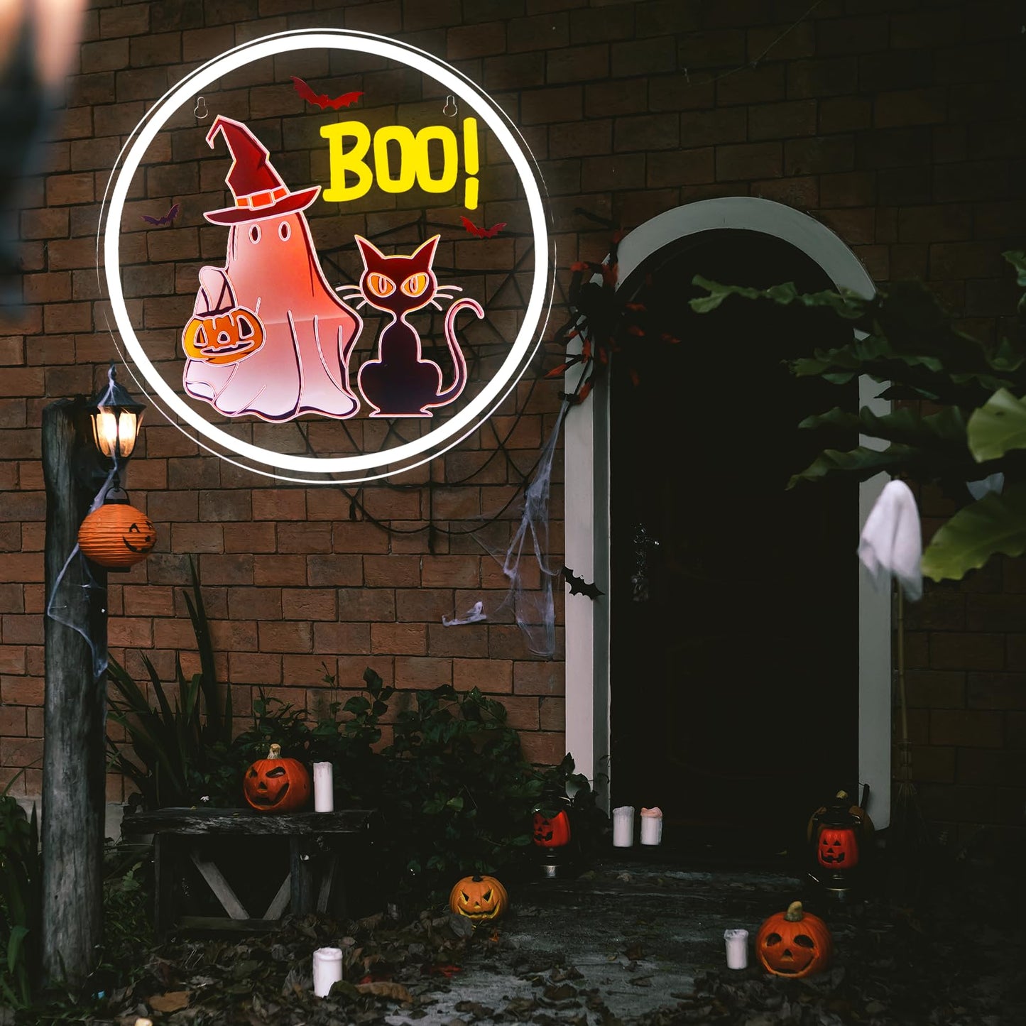 WittyRhE Halloween ghost Neon Sign BOO neon Light Wall Decor for Bedroom Club Party Bar Shop Gift Art for Boys Girls Family-12.2×12.2 IN-USB Powered-Acrylic