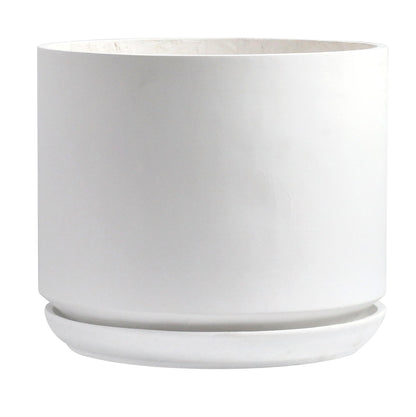 Olly & Rose Large Matt White Flower Pot Tall Planter 35.5cm Extra Large Fibre Planter with Saucer - Large Indoor and Outdoor Plant Pot