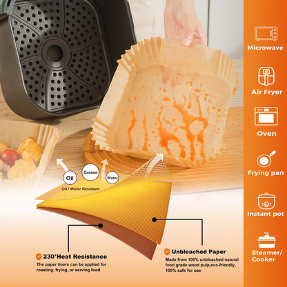 Air Fryer Paper Liners, 200pcs Air Fryer Liners Disposable, 8" Square Baking Liner for 5-8 qt Airfryer Basket, Non-stick and Oil Proof Parchment Paper for Oven, Pans & Baking