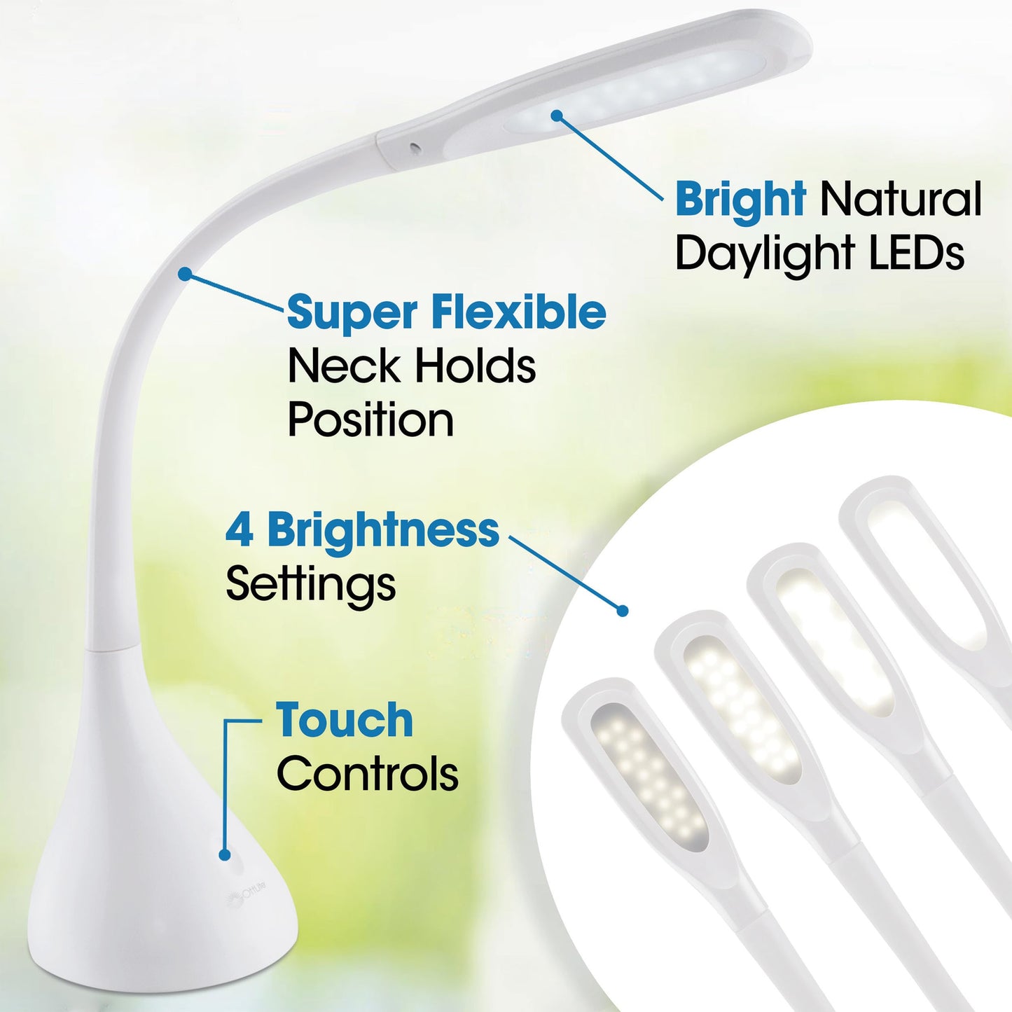 OttLite Creative Curves LED Desk Lamp with Adjustable Neck - Dimmable with 4 Brightness Settings & Energy Efficient Natural Daylight LEDs for Home Office, Computer Desk, & Dorms