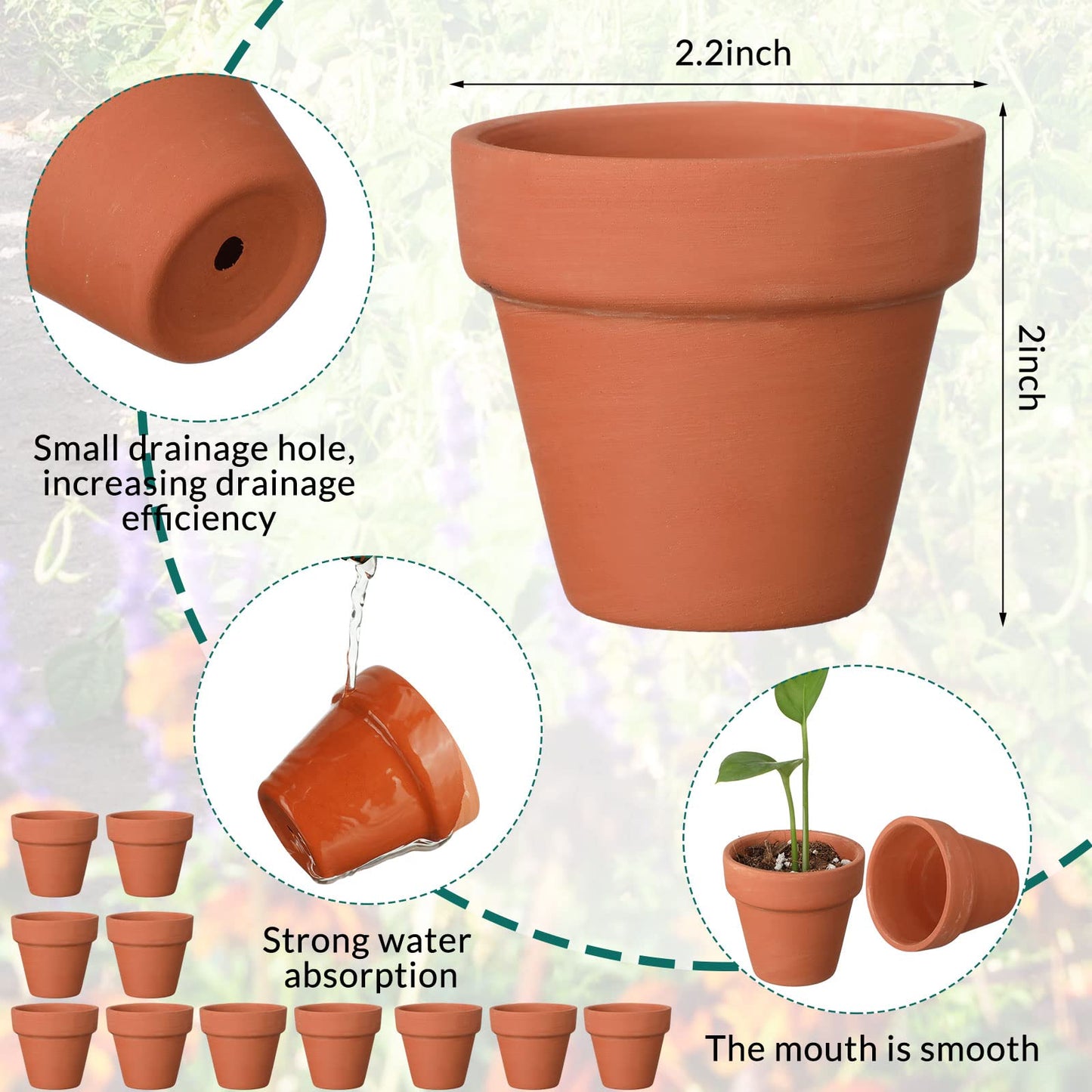 Nuogo 200 Pcs Mini 2" Terracotta Pot Bulk Small Plant Pots, Tiny Clay Pots Nursery Flower with Drainage Holes for Indoor Outdoor Succulent Cactus Plants Crafts Wedding Decorations