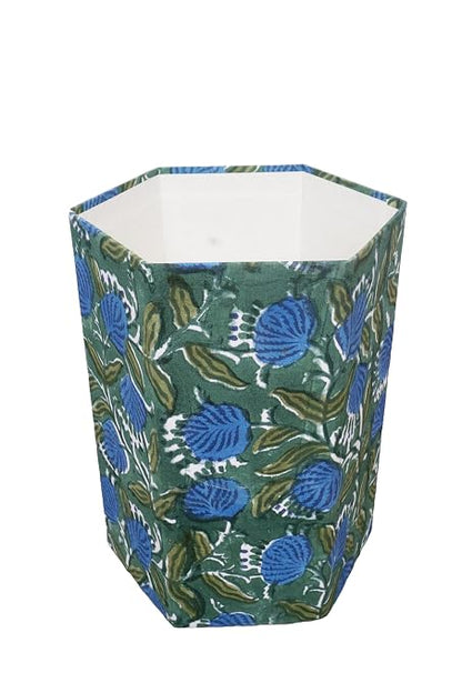 Generic 3.3 Gallon Cotton Hand Block Printed Paper Waste Basket |Small Decorative Trash Can for Housewarming Gifts in Living Room, Bedroom, Bathroom | Eco-Friendly, Plastic-Free (1, D. GREEN & BLUE)