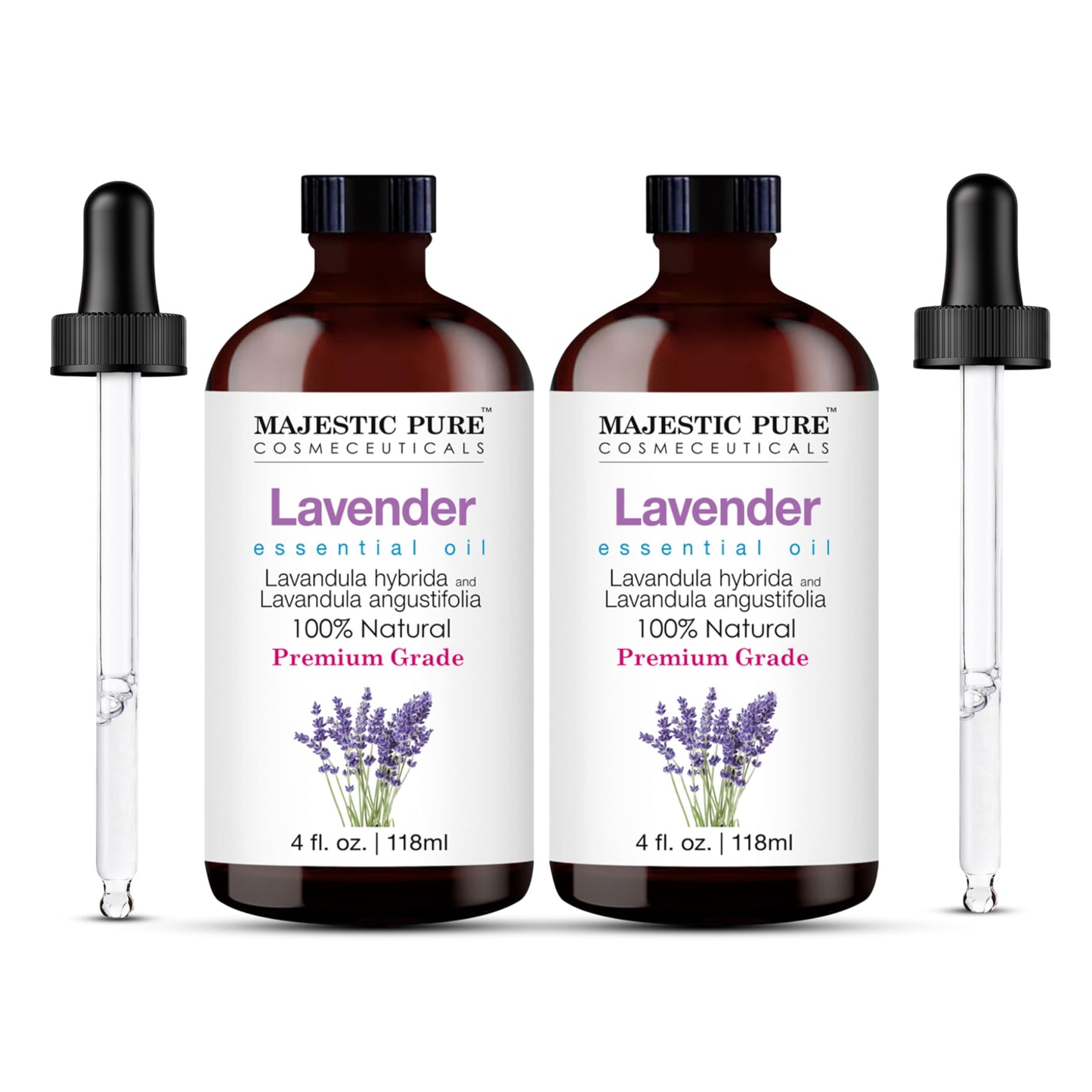 Majestic Pure Lavender Essential Oil with Glass Dropper - Huge 4 Fl Oz - 100% Pure and Natural Lavender Oil - Premium Grade Essential Oils for Diffuser, Aromatherapy, Soap and Candle Making