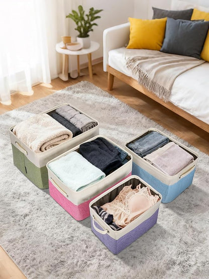 BALEINE 4 Pack Fabric Closet Storage Bins for Shelves, Linen Closet Organizers and Storage, Decorative Baskets for Organizing, Shelf, Clothes, Home, Office (Lavender, 17''x13''x10.5'')