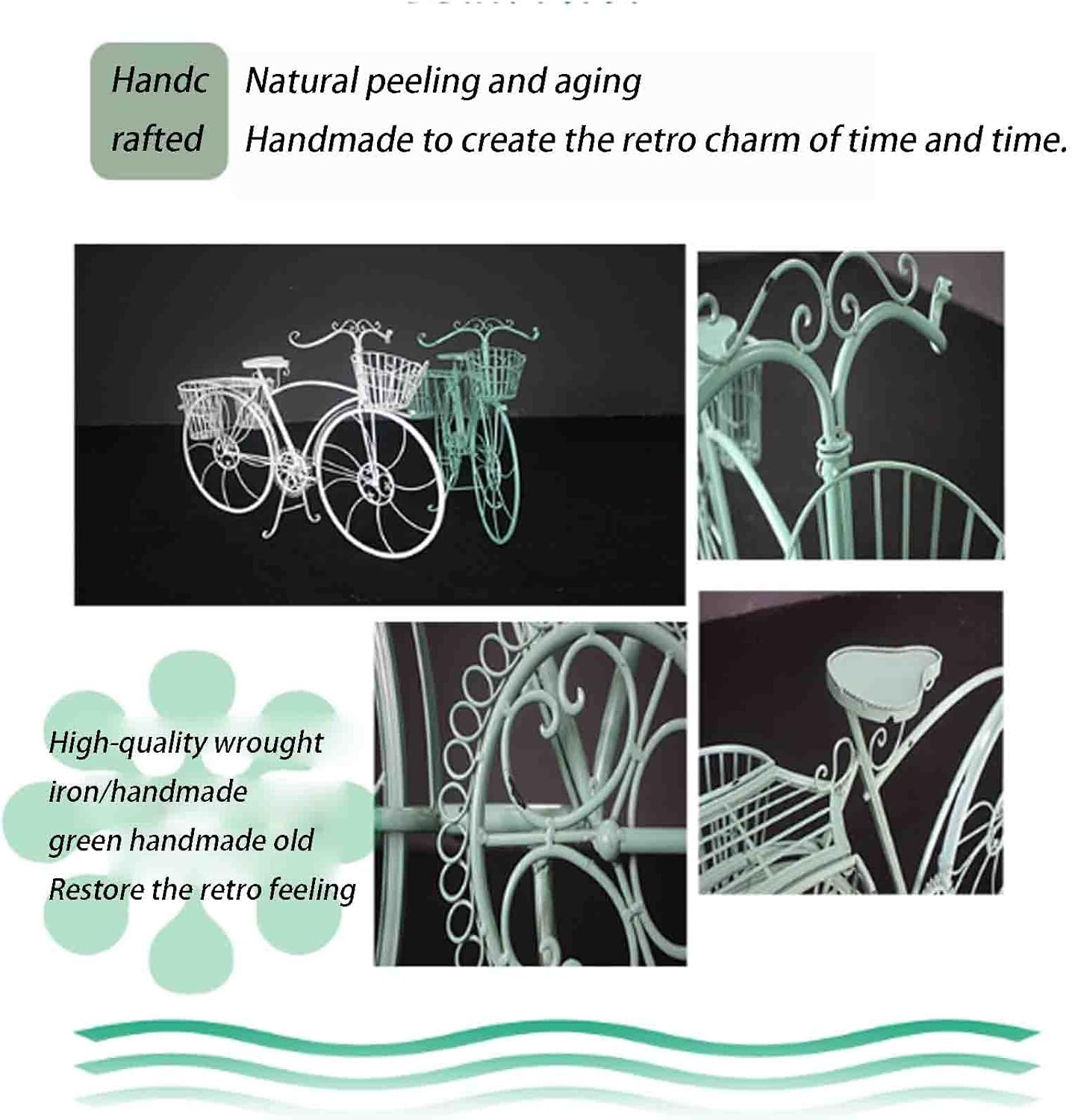 piudoiliy Iron Bicycle Flower Rack, Metal Floor Flowerpot Rack,Outdoor Plant Stand,Great Gift for Plant Lovers,with 3 Baskets (Green)
