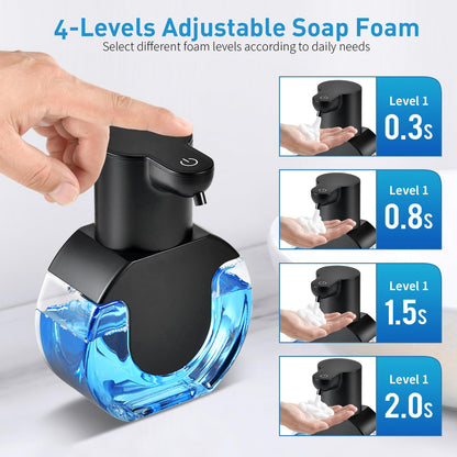 Foam soap Dispenser 15oz/420ml Foaming Hand Sanitizer Touchless Wall Mount with 4levels Adjustable Free Touch Electric Rechargeable with Sensor for bathrooms Kitchens Offices