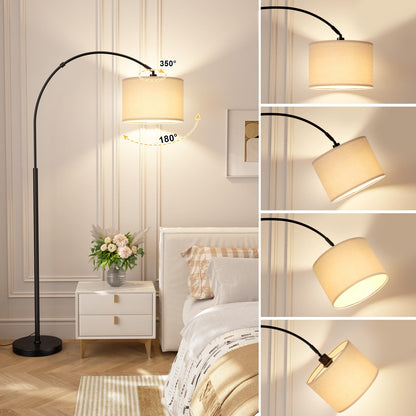 Ambimall 70 Dimmable Arc Floor Lamp with Remote, Color Temperatures and Brightness Adjustable, Arched Floor Lamp with Rotating Head, Over Couch Arched Light for Living Room (Deep Beige and Black)