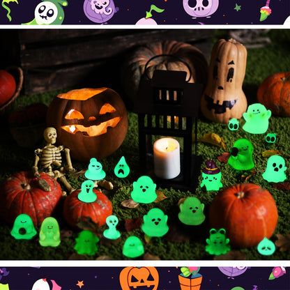 Sonwyoung 58 Pcs Halloween Luminous Mini Figures Glow in Dark Tiny Resin Figures Set Fairy House Diorama Accessories Halloween Pumpkin Ghost Skull Ornament for Garden Dollhouse Craft DIY (Wizard)