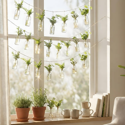 Ferrochef 40 Pcs Hanging Plant Propagation Jars Mini Glass Hanging Planters Glass Hydroponic Plant Cutting Bottles with Rope Window Wall Planter for Indoor Plants Home Decor
