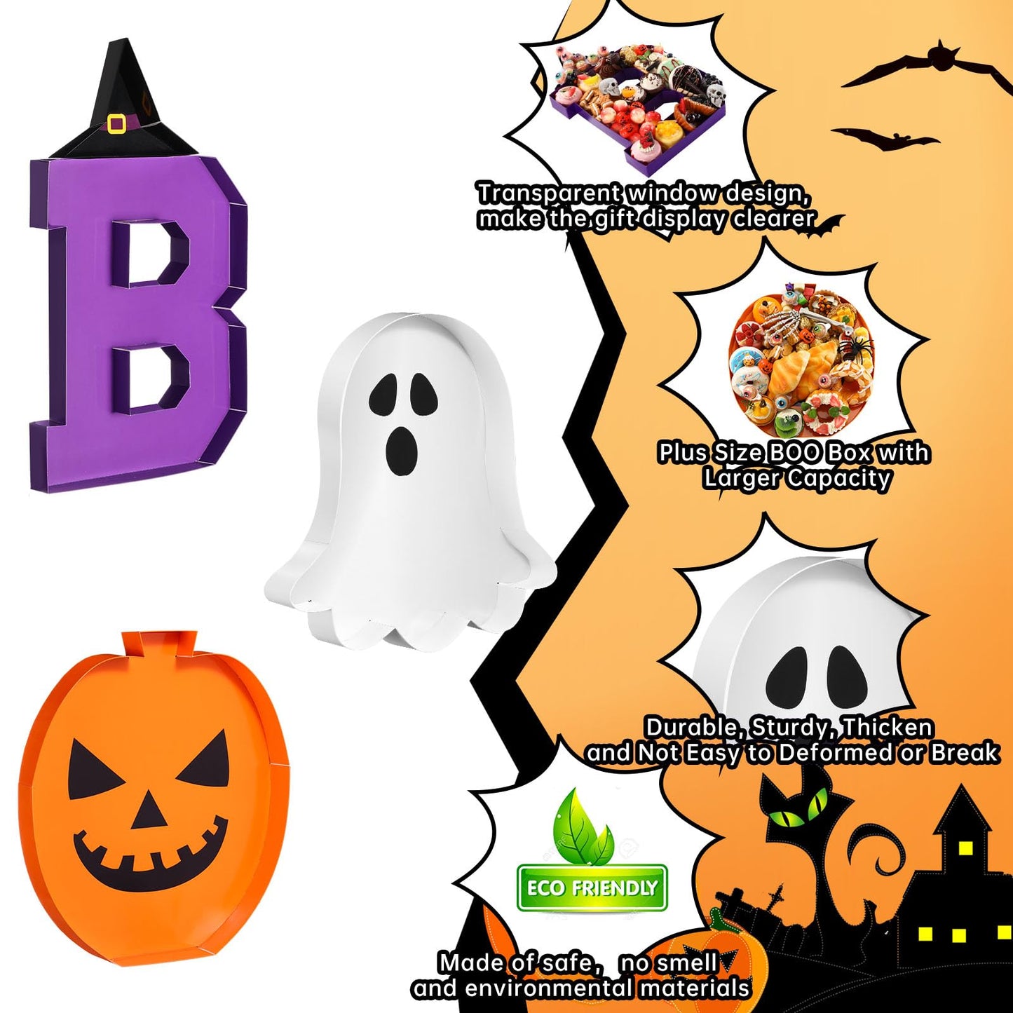 Mifoci 13.7 Inch Large Thanksgiving Boo Charcuterie Board Fillable Letter Charcuterie Halloween Pumpkin Ghost Paper Serving Trays and Platters Chocolate Candy Gift Box for Thanksgiving Party Supplies