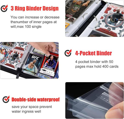 400 Pockets Card Binder for Cards,Portable Waterproof Storage Bag with Removable Sleeves for Sports Cards Collectors